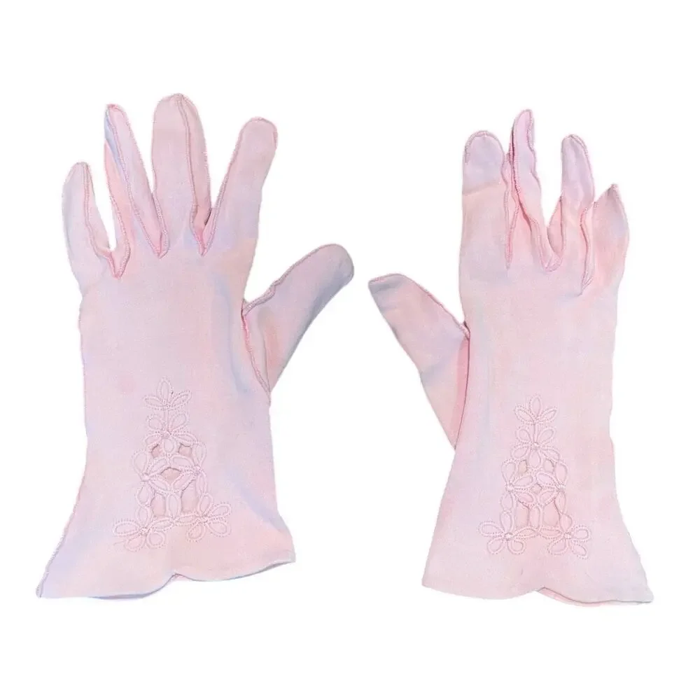 Vintage Pink Eyelet Gloves, Formal Gloves, Scalloped, Retro